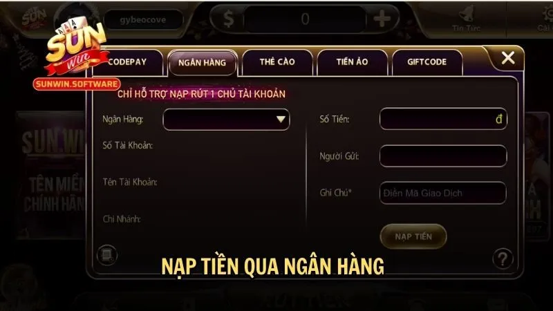 nap tien sunwin 3 Nạp tiền qua ngân hàng